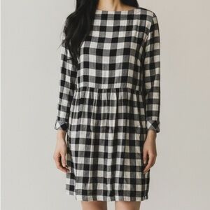 J.Jill Black White Gingham Empire Waist Country Chic Button Back Dress | Small
